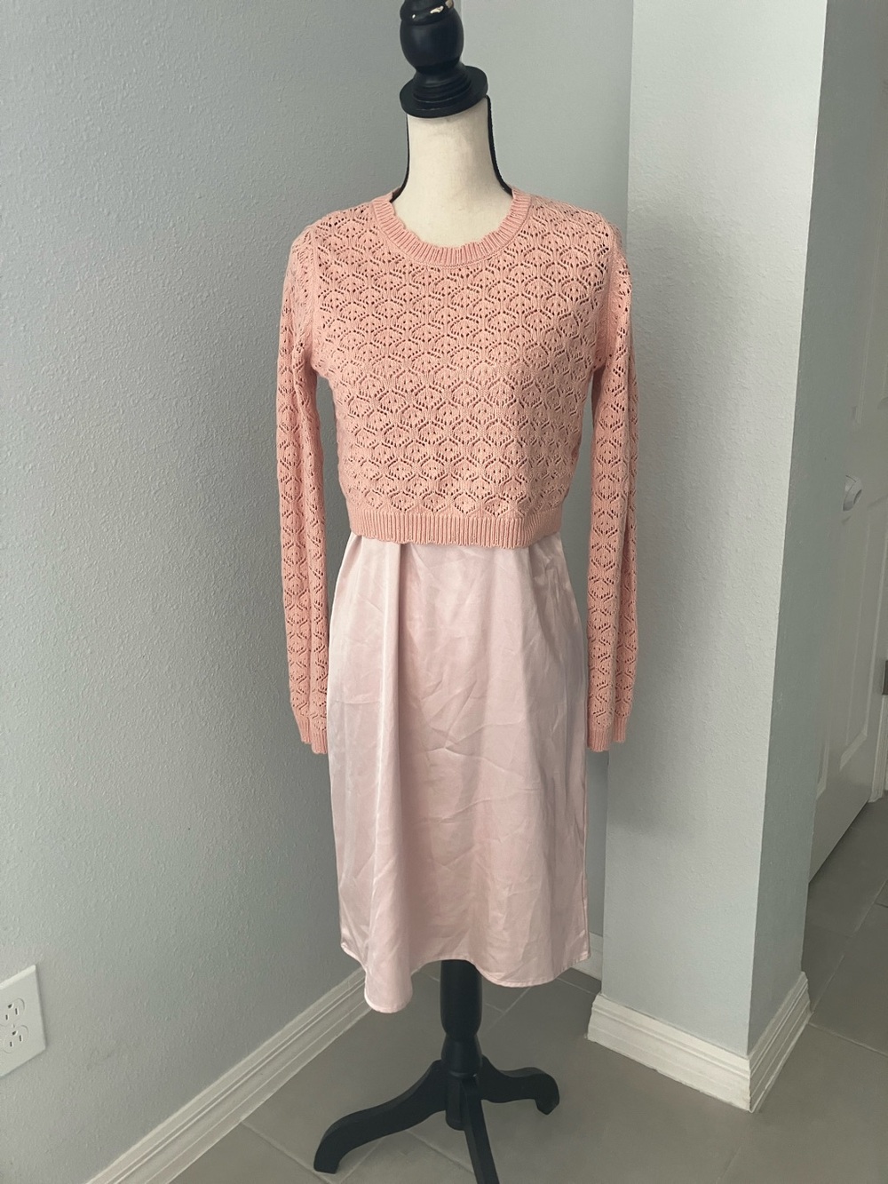 FRESHMAN Big Girls Original Two Pieces Pink Satin Slip Dress and Sweater Top| 16